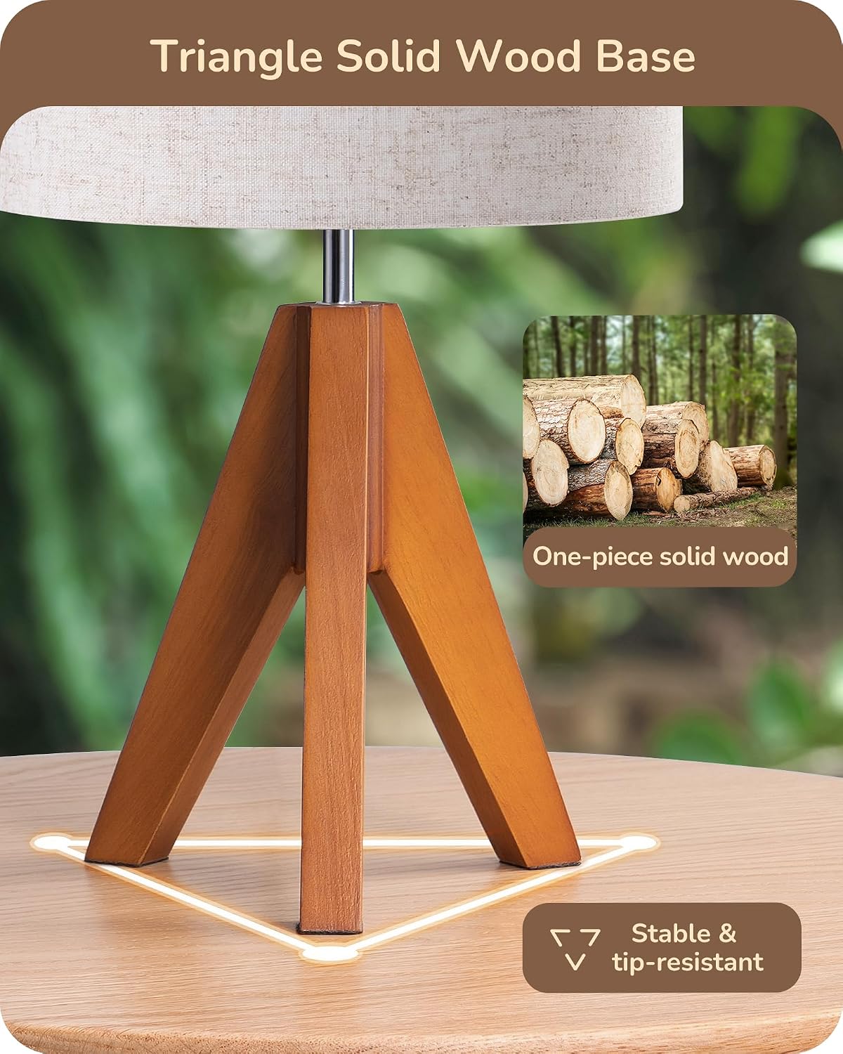 Minimalist Triangle Wood Base Table Lamp - Hình 2